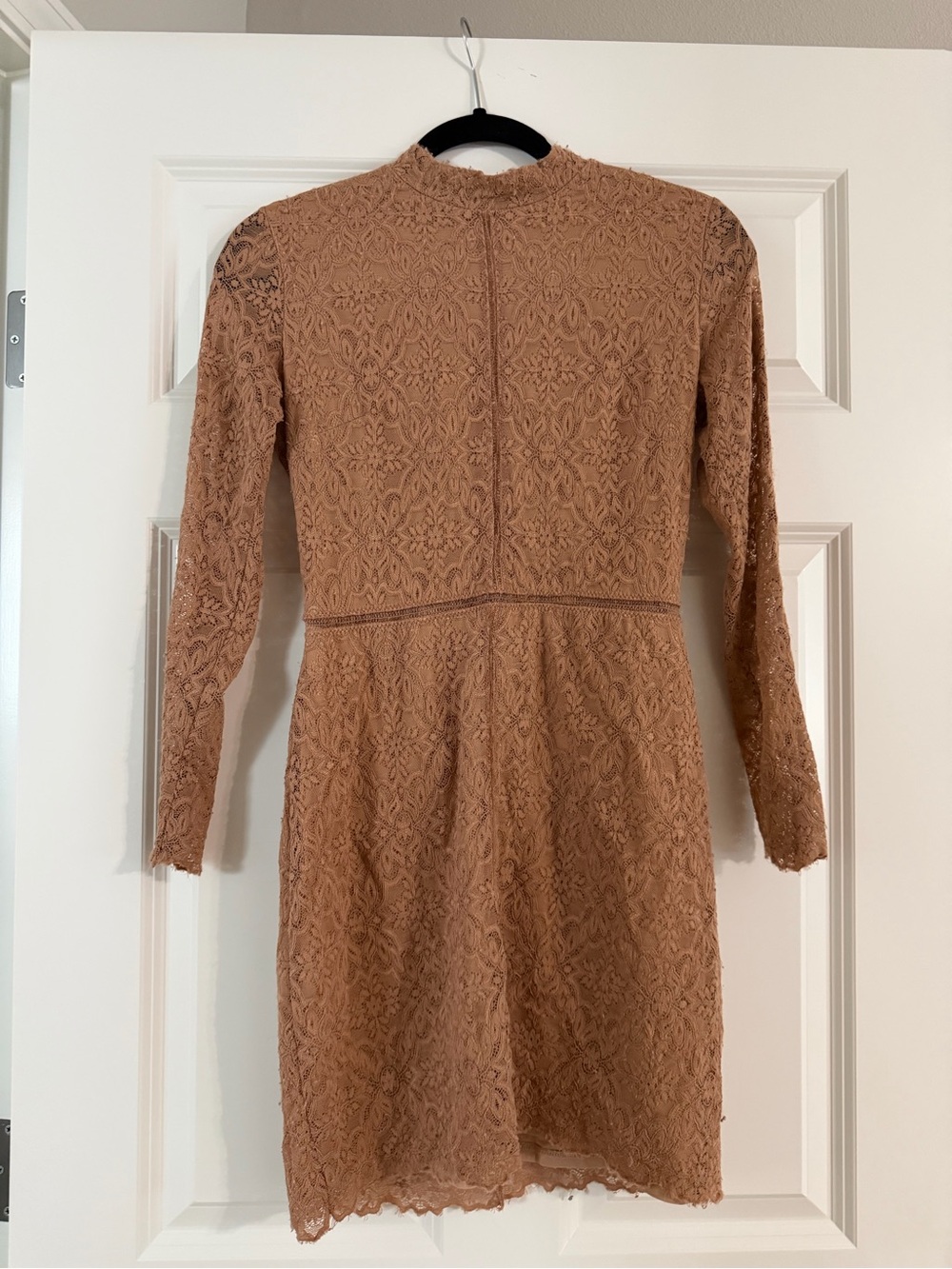 Aritzia Long-Sleeve Lace Sheath Dress in Dusty Tan